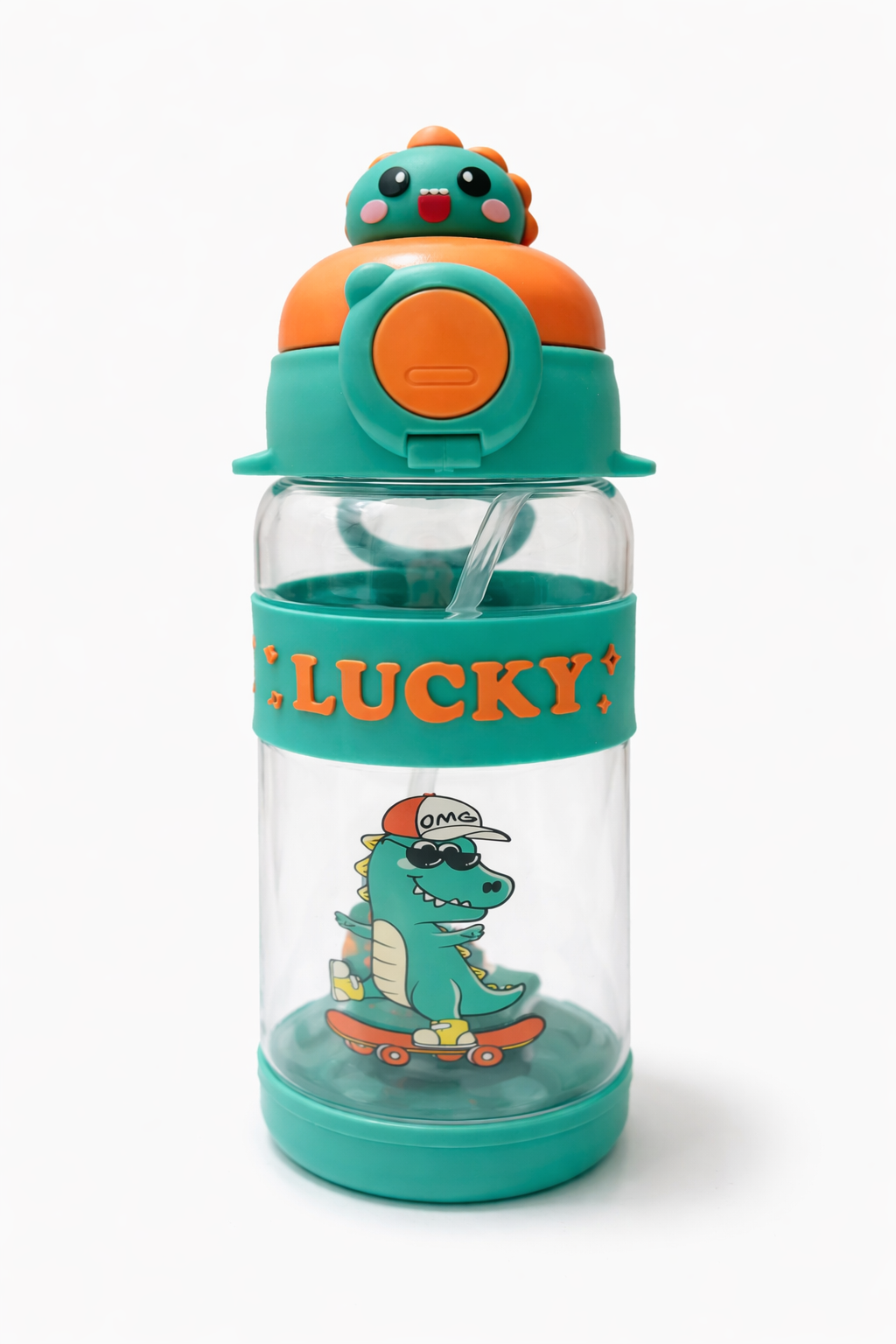 Botella con pitillo dinosaurio