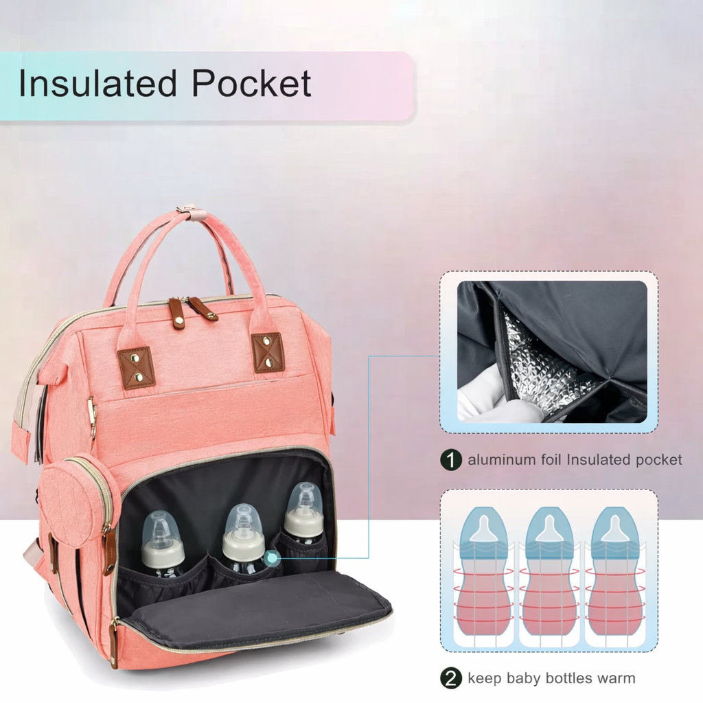 Morral pañalera multifuncional con cuna ,cambiador  y USB