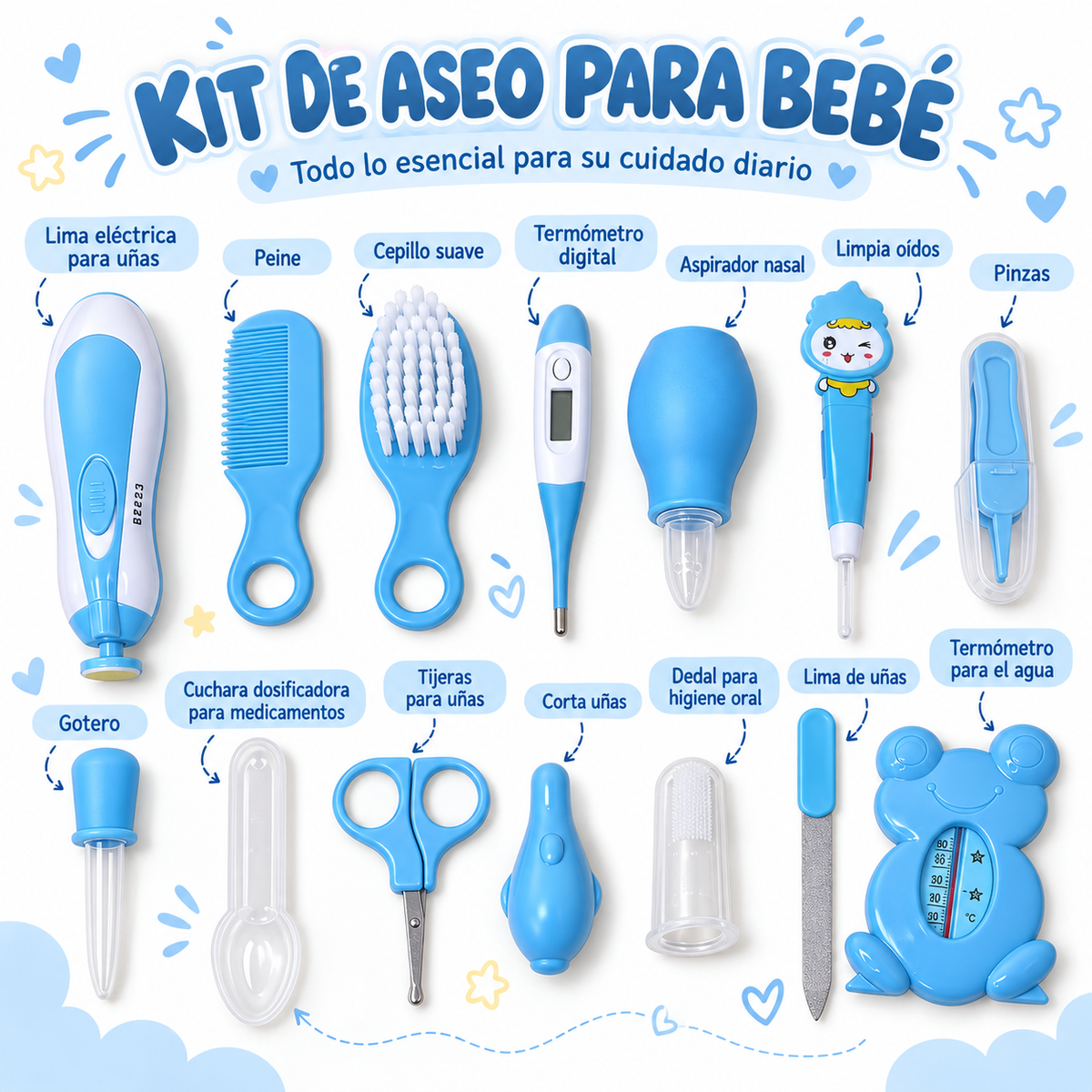 Kit de Aseo para Bebé de 15 Piezas con Bolso Organizador