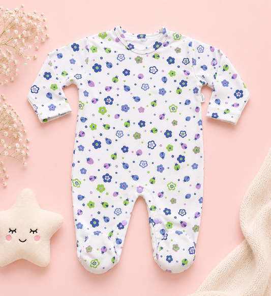Pijama enteriza  flores y mariquitas